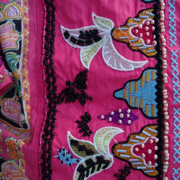 Anthropologie Raquel Long Sleeve Beaded Embroidered Mini Wrap Dress Pink M - Picture 16 of 17